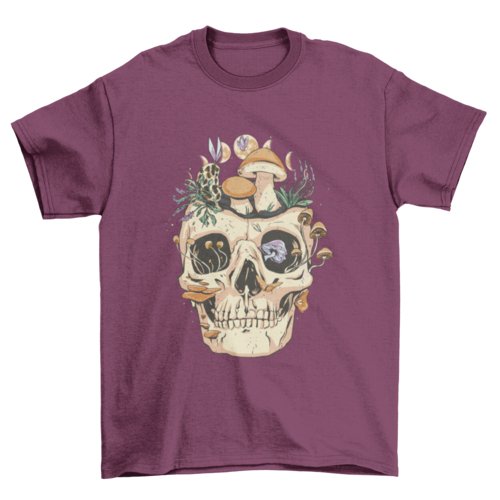 Skull with mushrooms and flowers t-shirt - The Shroomdom