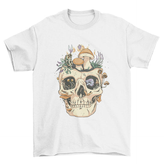 Skull with mushrooms and flowers t-shirt - The Shroomdom